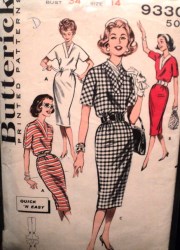 9330 1950s EZ TUBE LIKE CINCH WAIST DRESS,BELTS PATTERN 14 34