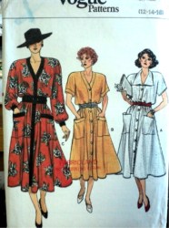 9347 VOGUE LONG FLARE BLOUSON BUTTON SS-LS DRESS PATTERN 12-16