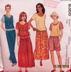 9366 SS TOP,TANK TOP,SKIRT,PANTS,SHORTS PATTERN 12,14
