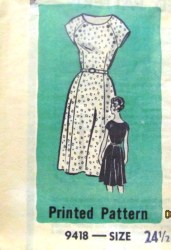 9418 1962 SS MAIL ORDER FLARE DRESS,BELT PATTERN 24 1/2