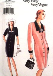 9424 EZ VOGUE LINED TAPER SS-LS BUTTON DRESS PATTERN 18-22