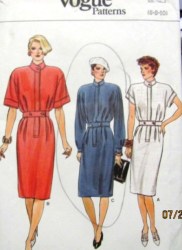 9493 VOGUE SS-LS COLLAR BLOUSON BUTTON BELTED DRESS PATTERN 6-8 or 12-16 Choice