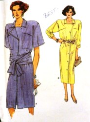 9543 VOGUE BUTTON SS-LS SHIRT DRESS LENGTHS,SASH PATTERN 8-12
