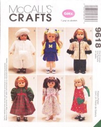 9618 MCCALLS 18'' DOLL PARKA, COAT, HAT, MUFF, DRESS, BACKPACK PATTERN UNCUT