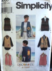 9666  SIMPLICITY LINED DECORATED HOUSE- CACTUS APPLIQUE VEST PATTERN XS-MED; L-XL CHOICE