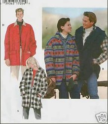 9714 SIMPLICITY UNISEX BUTTON JACKET SLEEVES /HOODI OR NOT PATTERN XS-M; ,L-XL CHOICE
