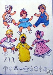 9753 SIMPLICITY 13-14'',15-16'' BABY DOLL DRESSES, ROMPER, HAT, BUNTING PATTERN