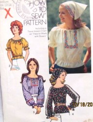 9827 EZ PEASANT SS-LS BLOUSE LENGTHS, SCARF PATTERN 12-14