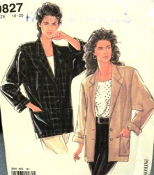 9827 SIMPLICITY  EZ UNLINED 2 BUTTON  JACKET PATTERN 10-20