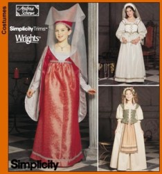 9836 SIMPLICITY RENNAISANCE GIRLS DRESS, VEST, APRON, PETTICOAT, HAT PATTERN 7-14