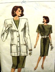 9844 VOGUE UNLINED JACKET, SS ELASTIC WAIST DRESS PATTERN 14-18 UNCUT