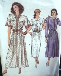 9872 VOGUE LONG BLOUSON YOKE SS-LS ST-FLARE DRESS PATTERN 8-12