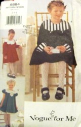 9884 VOGUE GIRLS SS-LS FLARE LINED SHORTER DRESS, COLLAR PATTERN 2-4 UNCUT
