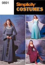 9891 SIMPLICITY RENNAISANCE FORMAL GOWN, DRAPE, BELT, STREAMER PATTERN 6-12, 14-20