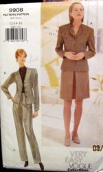 9908 VOGUE EZ LINED RAISED NECK JACKET, A-SKIRT, PANTS PATTERN 12-16 UNCUT or 6-8 choice