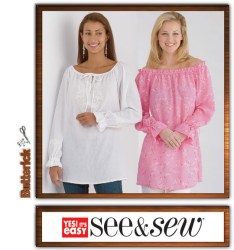 4427 SO EZ OFF SHOULDER PULLOVER PEASANT TOP PATTERN XS-M,L-XL