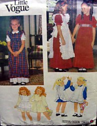 2823 VOGUE  HI WAIST DRESS LENGTHS, PINAFORE PATTERN GIRLS 3 ,4,  6,  or 6X CHOICE