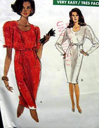 7513 EZ VOGUE INSET BOW BAND EMPIRE SHORT - LONG SLEEVE DRESS PATTERN 12-16 UNCUT