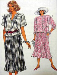 9278 VOGUE LOOSE COLLAR SHIRT, LONG DIRNDL SKIRT PATTERN 8-12