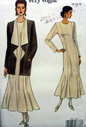 8722 VOGUE VERY EASY LONG FLARE DRESS, DRAPED CONTRAST JACKET PATTERN 12-16