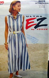 8624 ULTRA EZ VOGUE LONG FLARE SLEEVELESS BUTTON DRESS PATTERN 12-16