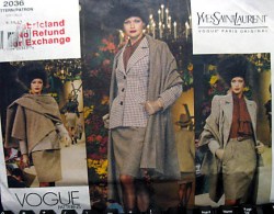 2036 VOGUE YSL YVES ST LAURENT  HIP PANEL JACKET, TAPER SKIRT, SHAWL PATTERN 8-12