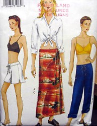 7305 VOGUE TIE SHIRT, BRA TOP, LONG WRAP SKIRT, BOTTOMS PATTERN 14-18
