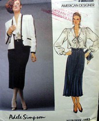1483 VOGUE ADELE SIMPSON LONG PLEAT SKIRT,  JACKET,  BLOUSE PATTERN 8,or 10 choice uncut