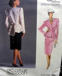 1902 VOGUE SASSOON 1987 BACK PEPLUM TIED TOP, SKIRT PATTERN 10 UNCUT
