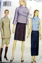 7385 VOGUE PULLOVER TOP 3 LENGTHS SLEEVES OR NOT, WRAP SKIRT PATTERN 14-18