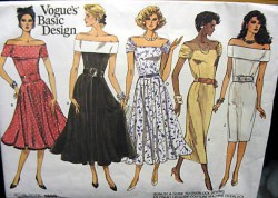 1899 VOGUE OFF SHOULDER STRAIGHT- FLARE DRESS LENGTHS PATTERN 6-16 2 SIZES