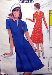 9155 VOGUE 70S STRETCH KNIT FLARE DRESS, POCKET OR NOT EZ PATTERN 10