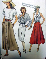 9946 VOGUE STRAIGHT- FLARE PLEAT BUTTON SKIRT LENGTHS 1987 PATTERN 8-12,14-18 choice uncut