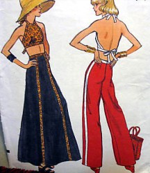 8882 VOGUE 1974 MIDRIFF HALTER TOP, ANKLE SKIRT, PANTS PATTERN 10 uncut