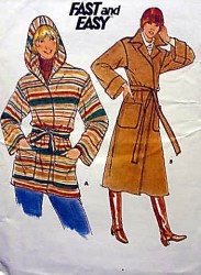 5658 BUTTERICK UNLINED WRAP COAT LENGTHS HOOD OR NOT PATTERN 12,14