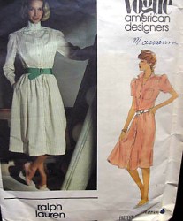 2717 VOGUE RALPH LAUREN LONG LOOSE FLARE SS-LS DRESS  PATTERN 8 OR 14 UNCUT