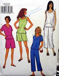 3534 BUTTERICK EZ TOPS HOOD OR NOT, PANTS, SHORTS PATTERN 20-24,8-12