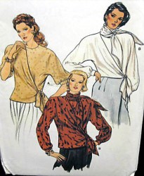 9079 VOGUE LOOSE WRAP TIED COLLAR OR NOT SHORT - LONG SLEEVE BLOUSE PATTERN 10 UNCUT