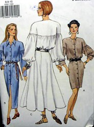 8980 VOGUE LOOSE YOKE STRAIGHT- FLARE BUTTON DRESS LENGTHS PATTERN 6-22 3 SIZES