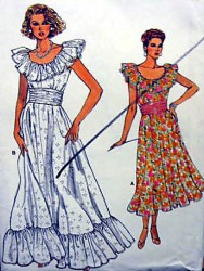 9302 VOGUE RUFFLE FLARE SLEEVELESS DRESS LENGTHS, CUMMERBUND PATTERN 12-16