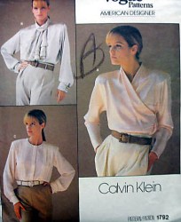 1792 VOGUE CALVIN KLEIN LOOSE DRAPED TUCK LONG SLEEVE BLOUSE PATTERN 14, 10, 12, or 8 Choice