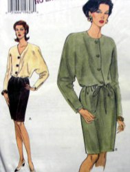 9029 EZ VOGUE LONG SLEEVE LOOSE TAPER ELASTIC WAIST DRESS PATTERN 8-12, 14-18