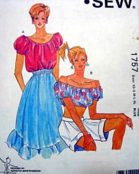 1757 KWIK SEW PEASANT TOP CROPPED OR NOT PATTERN XS-XL