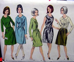 6541 VOGUE 1960s SLIM TUCK COLLAR DRESS SLEEVES OR NOT PATTERN 14 34''B
