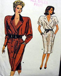 9643 VOGUE SHORT - LONG SLEEVE STRAIGHT POCKET BUTTON DRESS PATTERN 8-12 UNCUT
