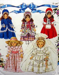 8766 SIMPLICITY 16'',18'' VICTORIANA BRIDE, BO PEEP, COLONIAL DOLL  CLOTHES PATTERN