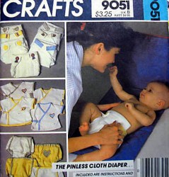 9051 PINLESS CLOTH DIAPER, WRAP SHIRT, DIAPER COVER PATTERN NB-L