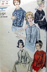 5658 VOGUE 1950-60 COLLAR JACKETS, SCARF PATTERN 12 32''