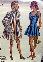 2441 SIMPLICITY 1948 BATHING DRESS, FLARE BEACH COAT PATTERN 14 32'' UNCUT