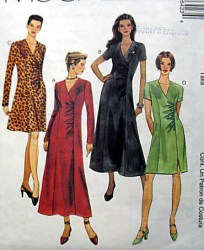 9642 McCalls SHIRRED SURPLICE PANEL V-DRESS PATTERN  6-10;10-14, 12-16 choice uncut